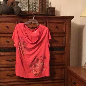 Extra large Women's Coral Floral Top With drop down neck.